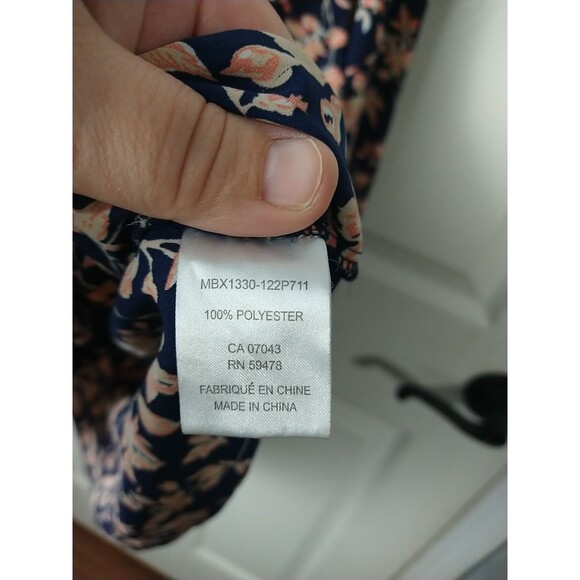 Cynthia Rowley Woman 3X Blouse V Neck Blue Coral Floral Semi Sheer Pullover 3/4 - Picture 8 of 11